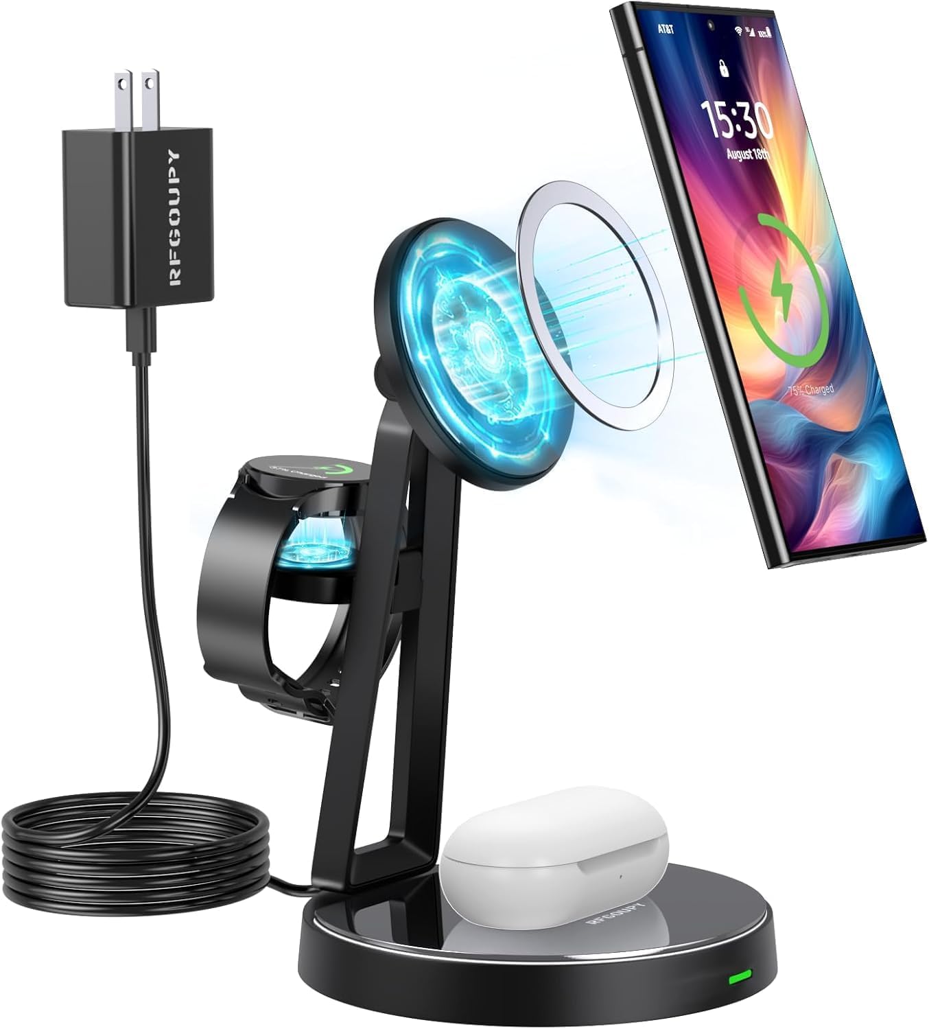 Photo 1 of Wireless Samsung Charger | 3-in-1 Charging Station for Samsung Galaxy S25/S24/S23/S22 and Apple Watch 7/6/5/AirPods | MagSafe Charger for iPhone 16/15/14/13/12 |Compatible with Apple Watch and AirPods