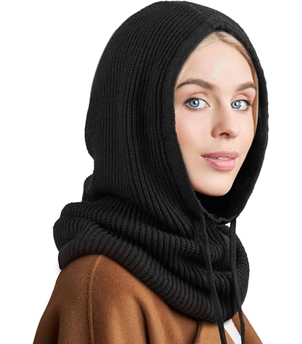 Amazon.com: Women Winter Knitted Hooded Scarf Pure Color  display picture 3