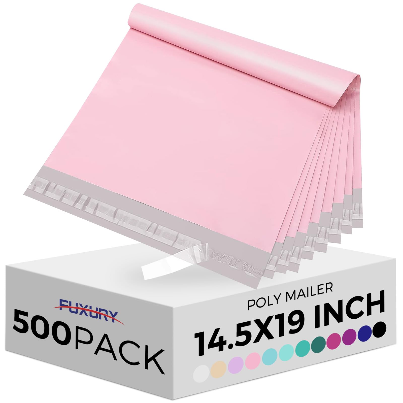 Fuxury 500 Pcs Poly Mailers 14.5x19", Bulk Shipping Bags for Clothing Pink