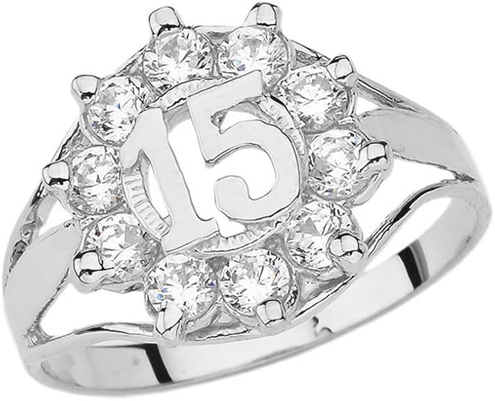 Elegant Sterling Silver CZ Quinceanera Ring Jewelry