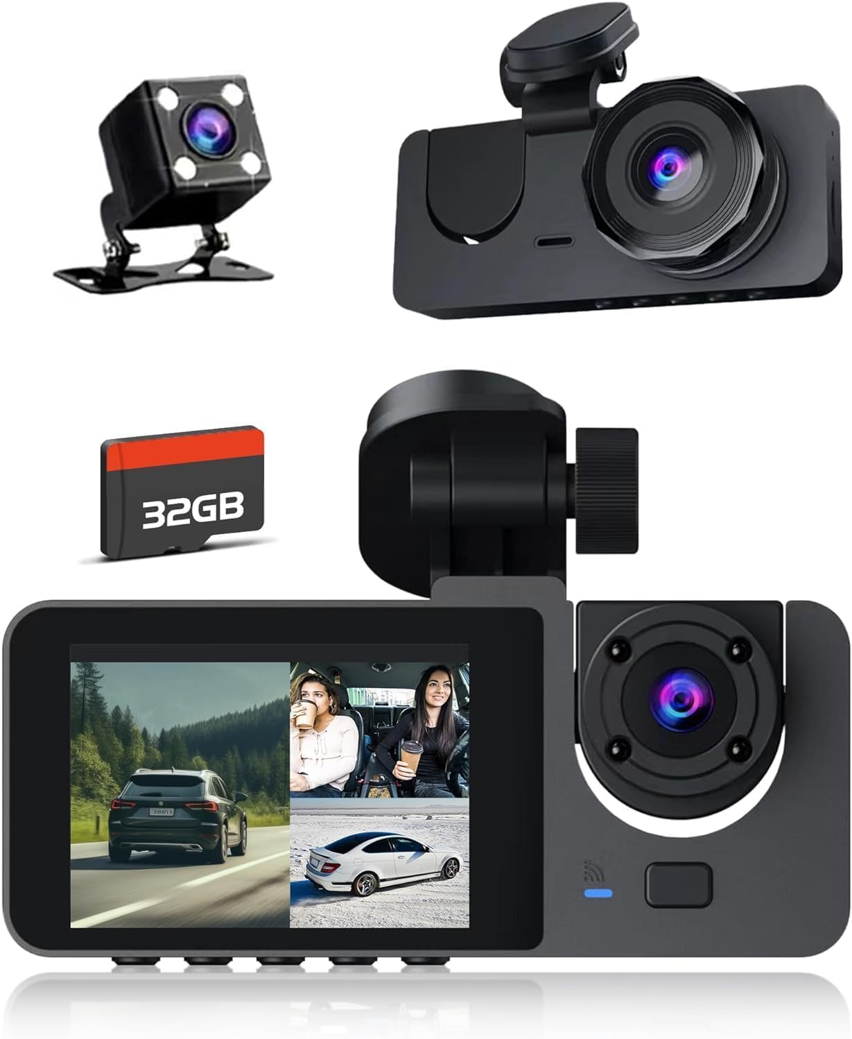 Photo 1 of ** FOR PARTS ONLY ** 
Dash Cam Front and Rear Inside, 4K Full HD Triple Dash Camera for Cars, Car Camera with 32GB Card,Built-in Loop Recording,G-Sensor,24H Parking Monitor,WDR,Accident Lock