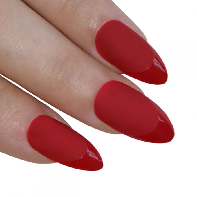 title=Unghie finte Bling Art Stiletto Rosso Matte 24 Mandorla Lunghe punte in acrilico