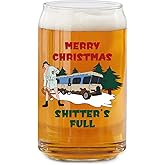 Cousin Eddie Christmas Vacation Merch Gifts, Funny Holiday Beer Glasses for Men Dad Husband Son, 16 oz Holiday Glass Drinking Mug, White Elephant Gifts Stocking Stuffer - Merry Christmas Shitters Full