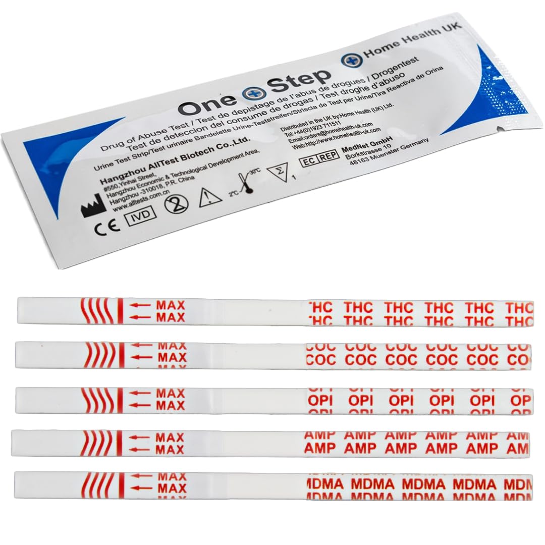 One Step - 1 Pack (5 Tests) Home Drug Test Kits - Tests for Cannabis, Cocaine, Heroin (Opiates), Speed (Amphetamines) and Ecstasy (1x5 Drug Pack)