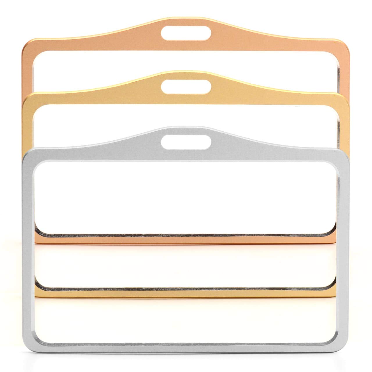 1x Rose Gold Aluminium Metal ID Card Badge Holders by LanyardsTomorrow Horizontal Landscape Open Faced Dual Identity Pass Protector Holds Two Cards 86mm 54mm cr80 Credit Card Sized Single 1pc
