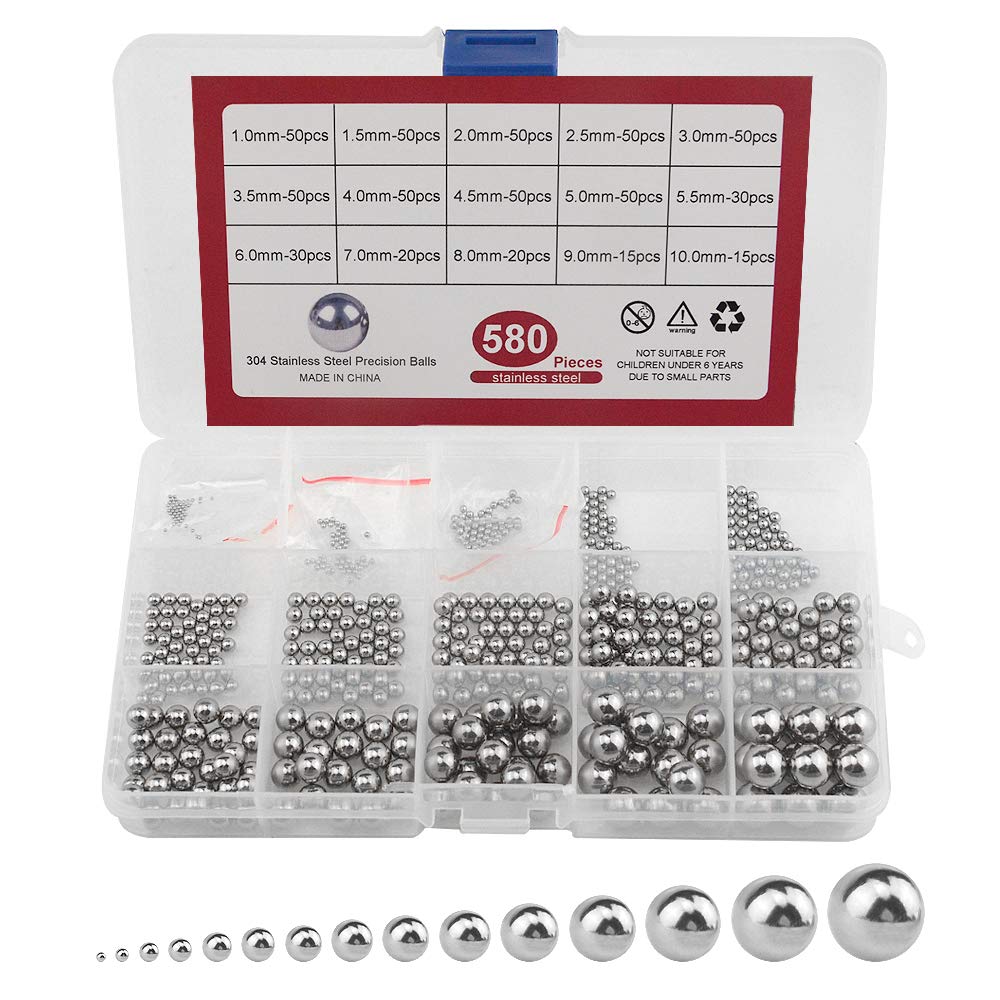 BGTXINGI 580Pcs 15Kinds 304 Stainless Steel Precision Chrome Steel Bearing Ball Assortment Kit for Repairing Bicycle