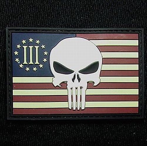 Usa Punisher 3 Percenter Full Color Us Flag Rubber 3d Pvc Glow Gitd Velcro Patch