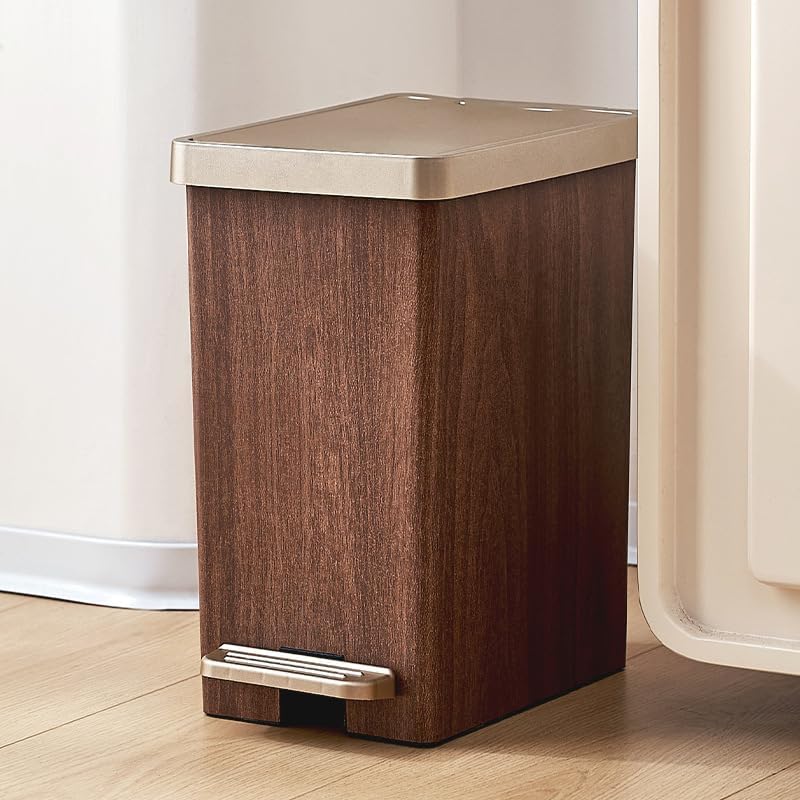 Wooden Grain Double Compartment Waste Bin, Large Capacity Trash Can for Living Room, Bedroom.