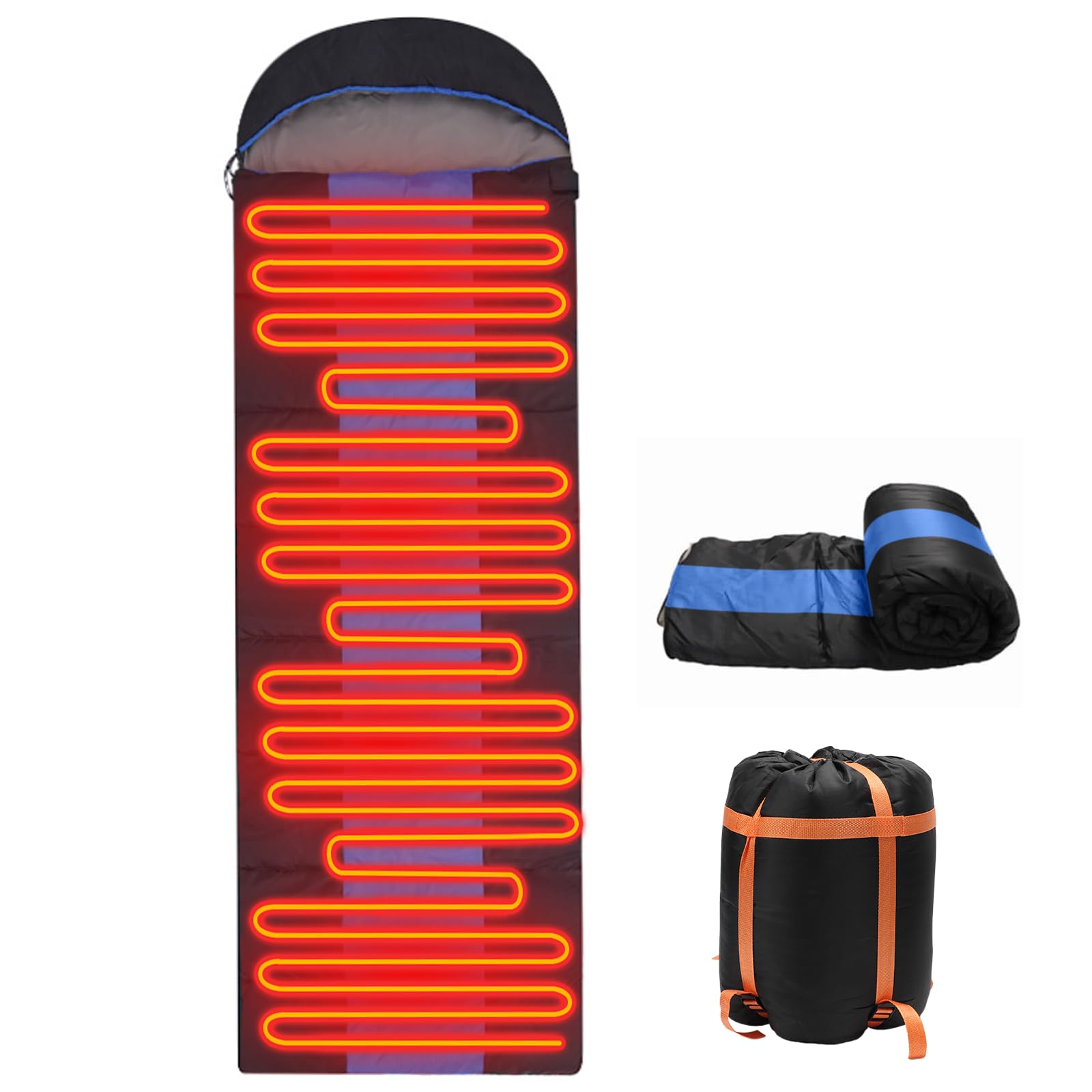 Photo 1 of Camping Sleeping Bags for Adults & Kids, Heated Sleeping Bag with 3 Adjustable Temperature,USB Rechargeable Heating Pads, Flannel Cold Weather Sleeping Bag for Camping Outdoor Hiking(Blue)