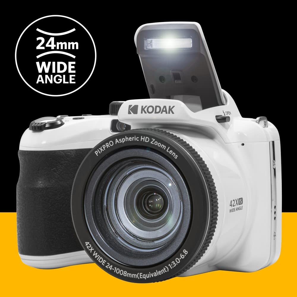 KODAK PIXPRO AZ425-WH 20MP Digital Camera 42X Optical Zoom 24mm Wide Angle Lens 1080P Full HD Video Optical Image Stabilization Li-Ion Battery 3