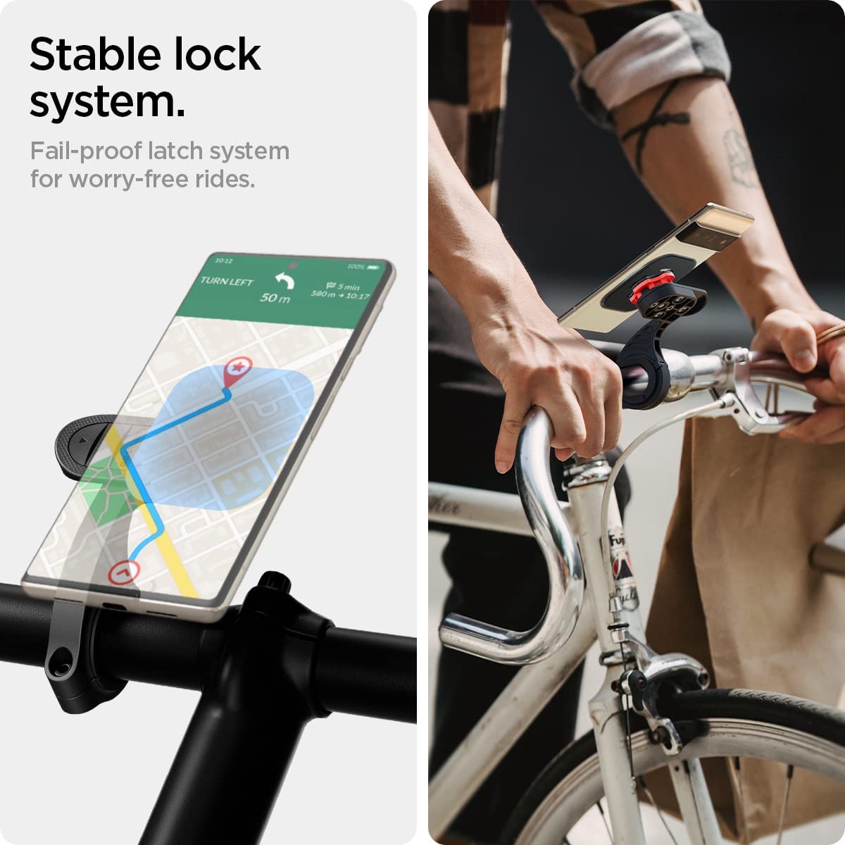 Spigen Life Gearlock Bike Phone Mount/Bike Phone Holder with Universal Adapter for Motorcycle, Classic, Electric, Scooter and Mountain Bike - Compatible with Most Phones