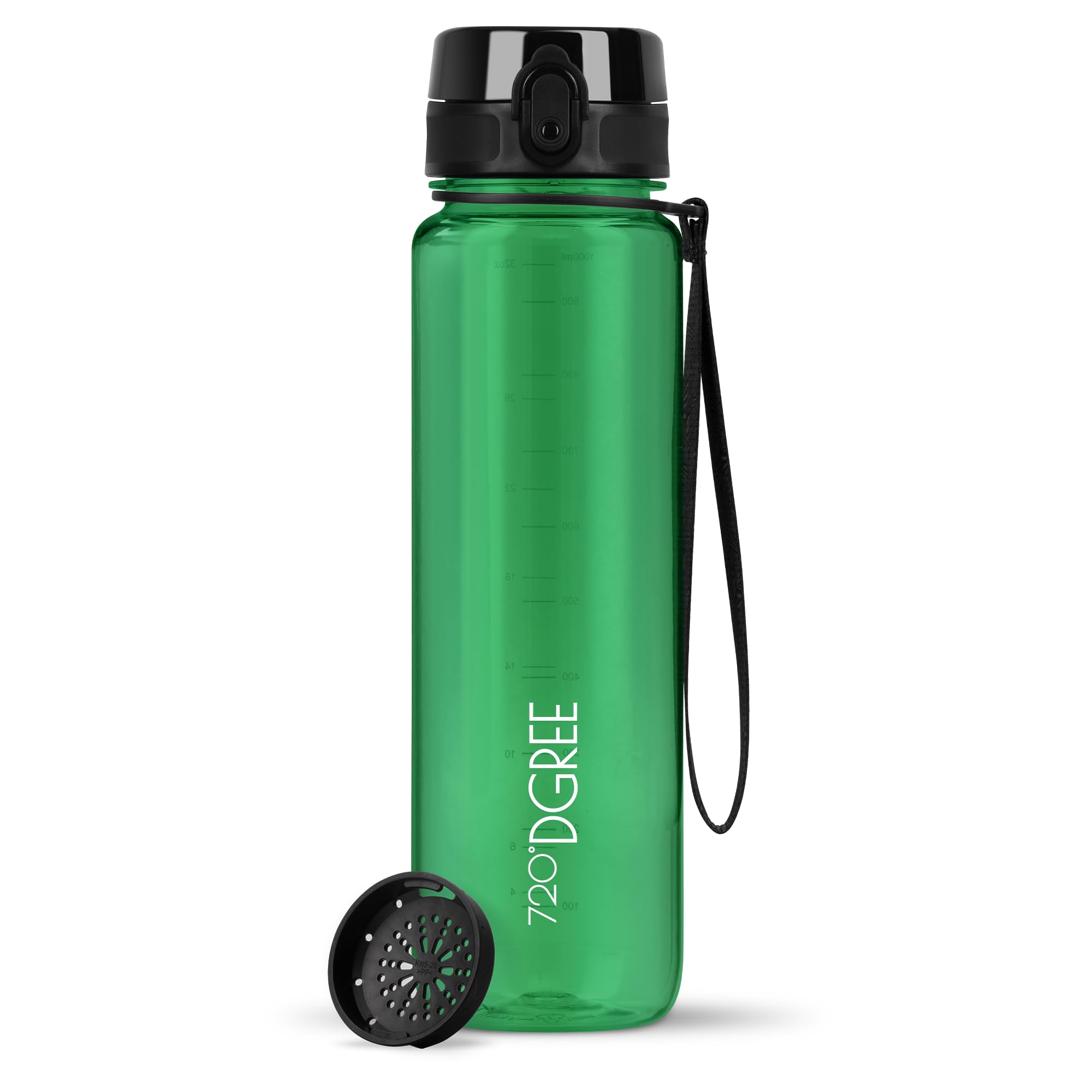 720°DGREE Water Bottle 1l “uberBottle“ crystalClear +Sieve - BPA-Free Tritan, Leakproof, Reusable Drinking Bottle - Sports Bottle for Men, Woman, Office, Gym, Fitness, Outdoor, Hiking, Cycling, Travel