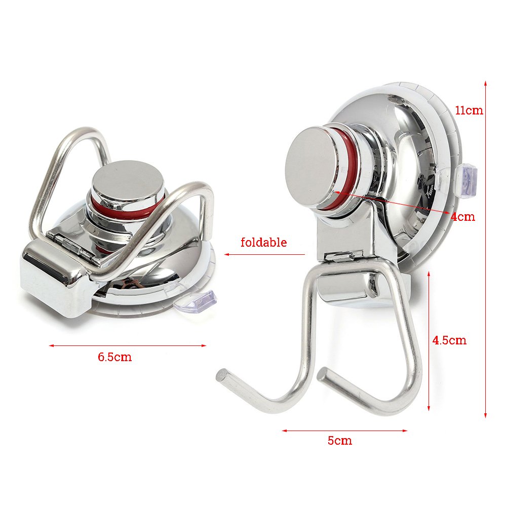 Vakuum Saugnapf Doppelt Haken - Pasway Heavy Duty Anti-Rutsch Super leistungsstarke 304 Edelstahl Doppelhaken für Bad & Küche, Chrom, Handtuch Aufhänger Lagerung (2 PACK)