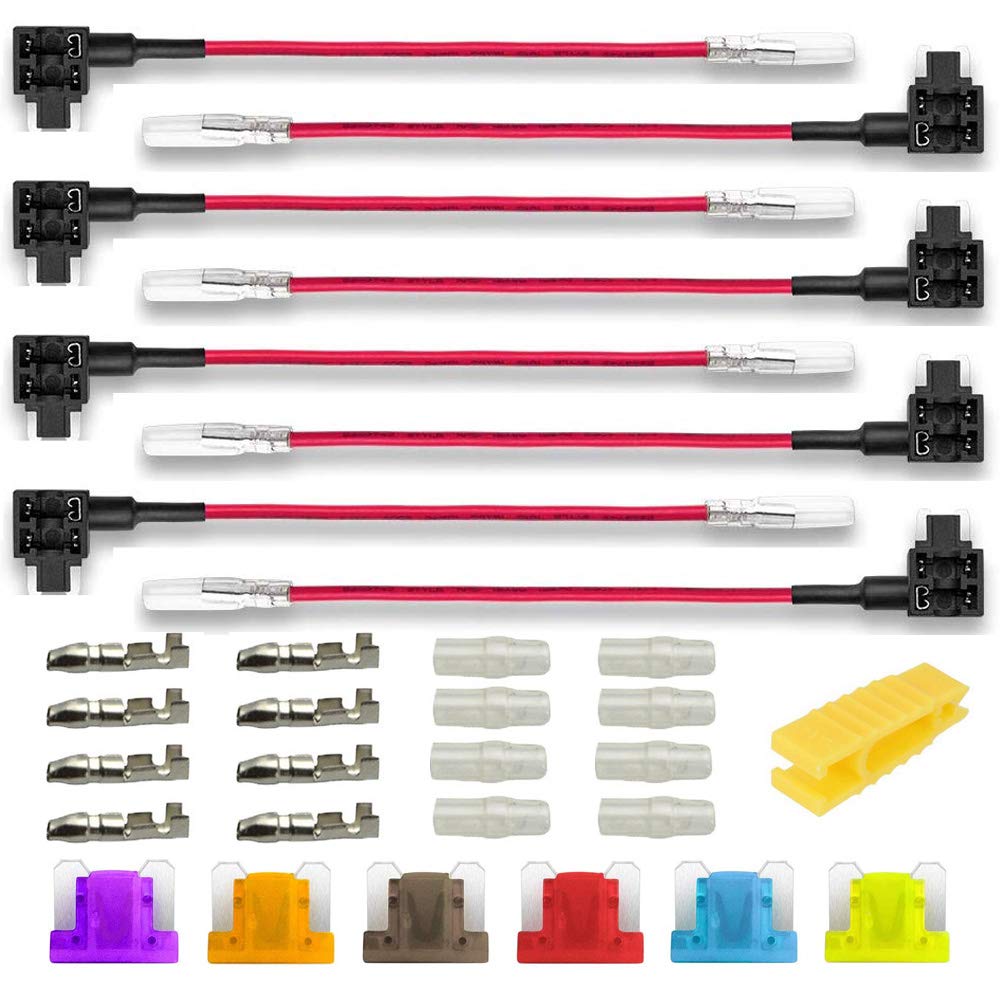 Gebildet 8pcs 12V-24V Low Profile Add-a-Circuit Fuse Tap, Mini Piggy Back Blade Fuse Holder with Wire Harness,6pcs Mini Blade Fuse(3A 5A 7.5A 10A 15A 20A) and Fuse Puller