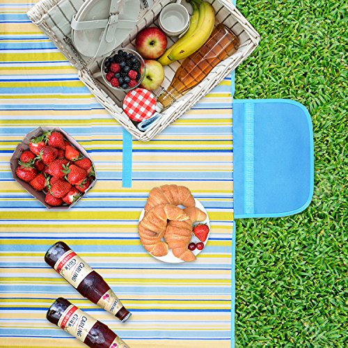 NaturalRays 80x60 Family Picnic Blanket with Tote, Extra Large Foldable and Waterproof Camping Mat for Outdoor Beach Hiking Grass Travel (Sky Blue)