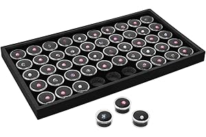 Ikee Design Black Foam Gem Jars Showcase Stackable Display Tray for Collectibles, Home Organization Storage Box with 50 Gemstones and Bead Storage Jars