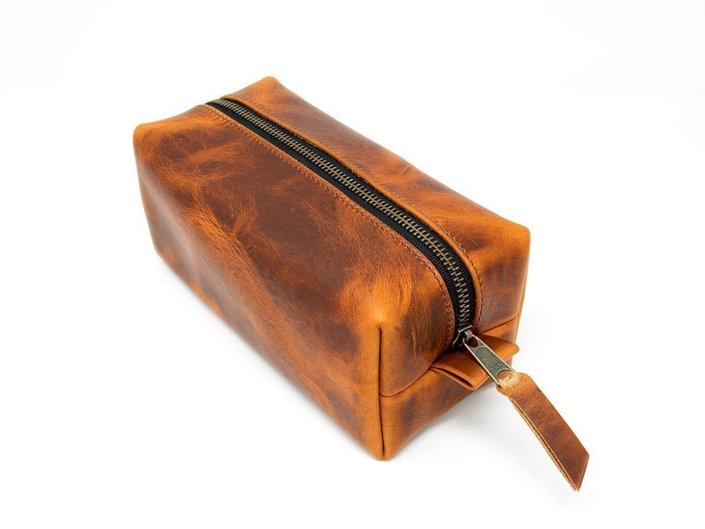 Leather Dopp Kit, Men's Brown Leather Travel Kit
