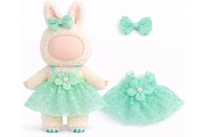 17cm Doll Clothes Tulle Skirt & Bow Outfit Set, Kawaii Polka Dot Tutu Dress Accessories Compatible with La-bubu Macaron & 17c