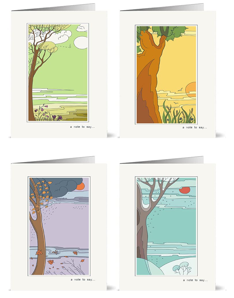 12 x A Note to Say Cards in Each of the Four Seasons: Various Styles (Japanese Art Style)