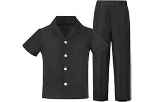 KEYWANTS Boys Linen Summer Beach Outfits Clothes Casual Short Sleeve Button Down Dress Collared Shirts Pants 2 Piece Set