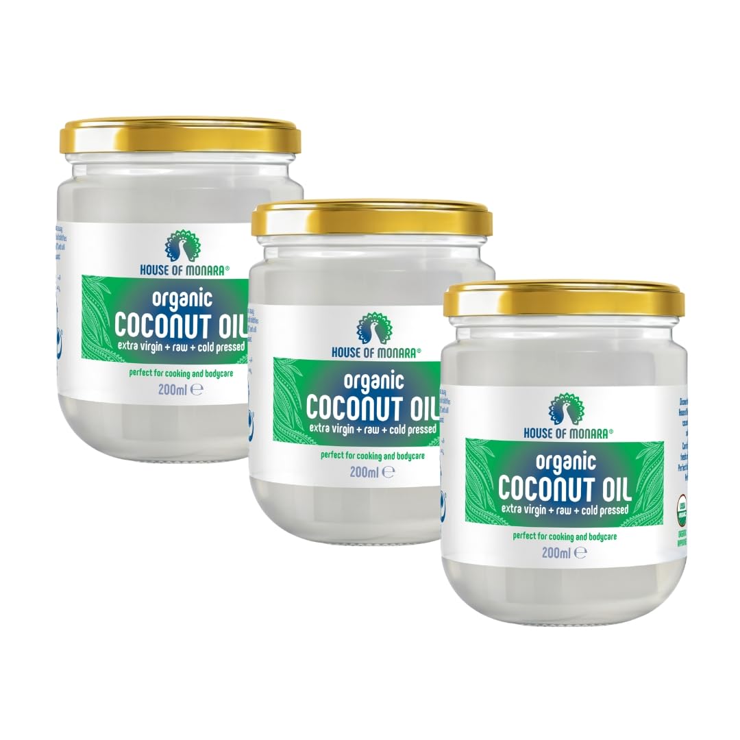House of Monara Organic Extra Virgin Coconut Oil Pure, Raw and Cold Pressed - 3 x 200 ml