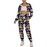 UOUA Women's Color Block 2 Piece 80s 90s Outfits Long Sleeve Windbreaker Jacket Tracksuit Set