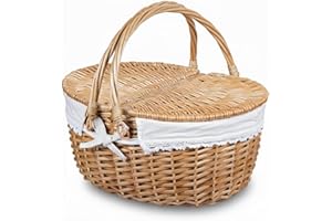 RURALITY Wicker Picnic Basket Hamper with Lid and Handle