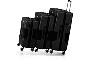 Tach V3 Hard Shell 3 Piece Luggage Set - 22, 24 & 28 inch Luggage | Carry On, Medium & Large Checked Suitcases | Patented Built-In Connecting System | Rolling Suitcase Links 6 Bags (Black)