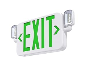 SITISFI Led Combo Emergency Exit Sign Light with Two Adjustable Head Lights and Backup Battery,US Standard Green Letter Commercial Emergency Exit Lighting,UL 924,120/277V (1Pack)