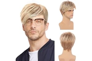 Baruisi Mens Wig Short Blonde Synthetic Hair Wig Halloween Costume Cosplay Wigs with Wig Cap