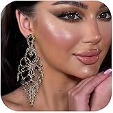 XSBODY Tassel Dangle Earrings For Women Rhinestone Statement Chandelier Earrings For Women Prom Jewelry Accessories