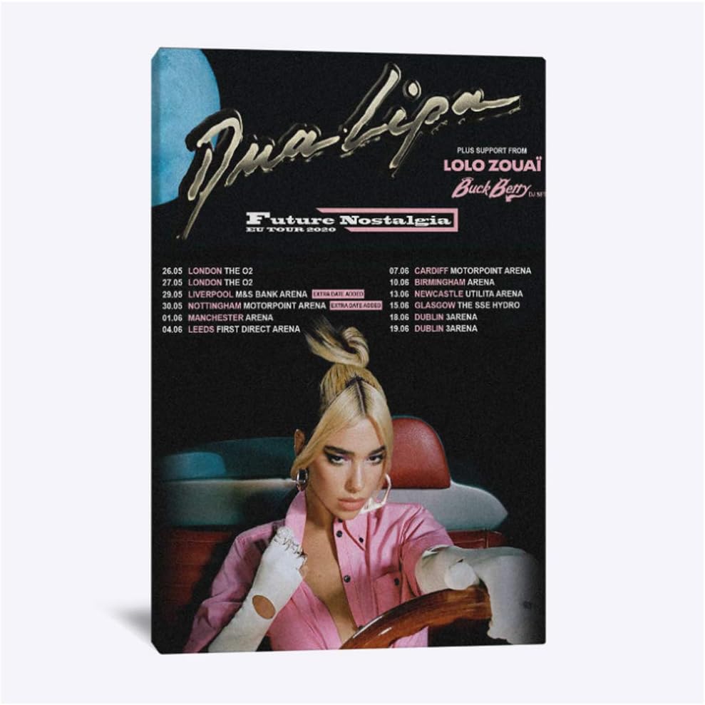 ASLKUYT Dua lipa Future Nostalgia Tour Poster Painting Wall Art Canvas for Living Room Home Bedroom Study Dorm Decoration prints-20x28 in No Frame