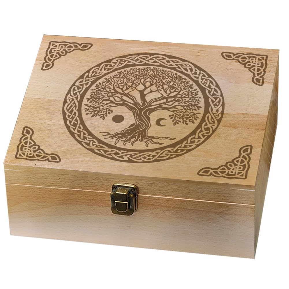 arricraft 1 Pc Wooden Memory Keepsake Box, Tree of Life Knot Gifts Valentine's Day Box with Lid Lock Decorative Storage for Christmas Photo Letter Souvenir Jewelry 7.6x9.6x4inch(19.5x24.5x10.3cm)