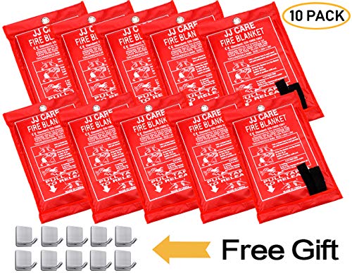 JJ CARE [Pack of 10] Fire Blanket Fire Suppression Blanket Made from Fiberglass Cloth -Suitable for Camping, Grilling, Kitchen Safety, Car and Fireplace Fire Retardant Blanket for Emergency 40″x40″