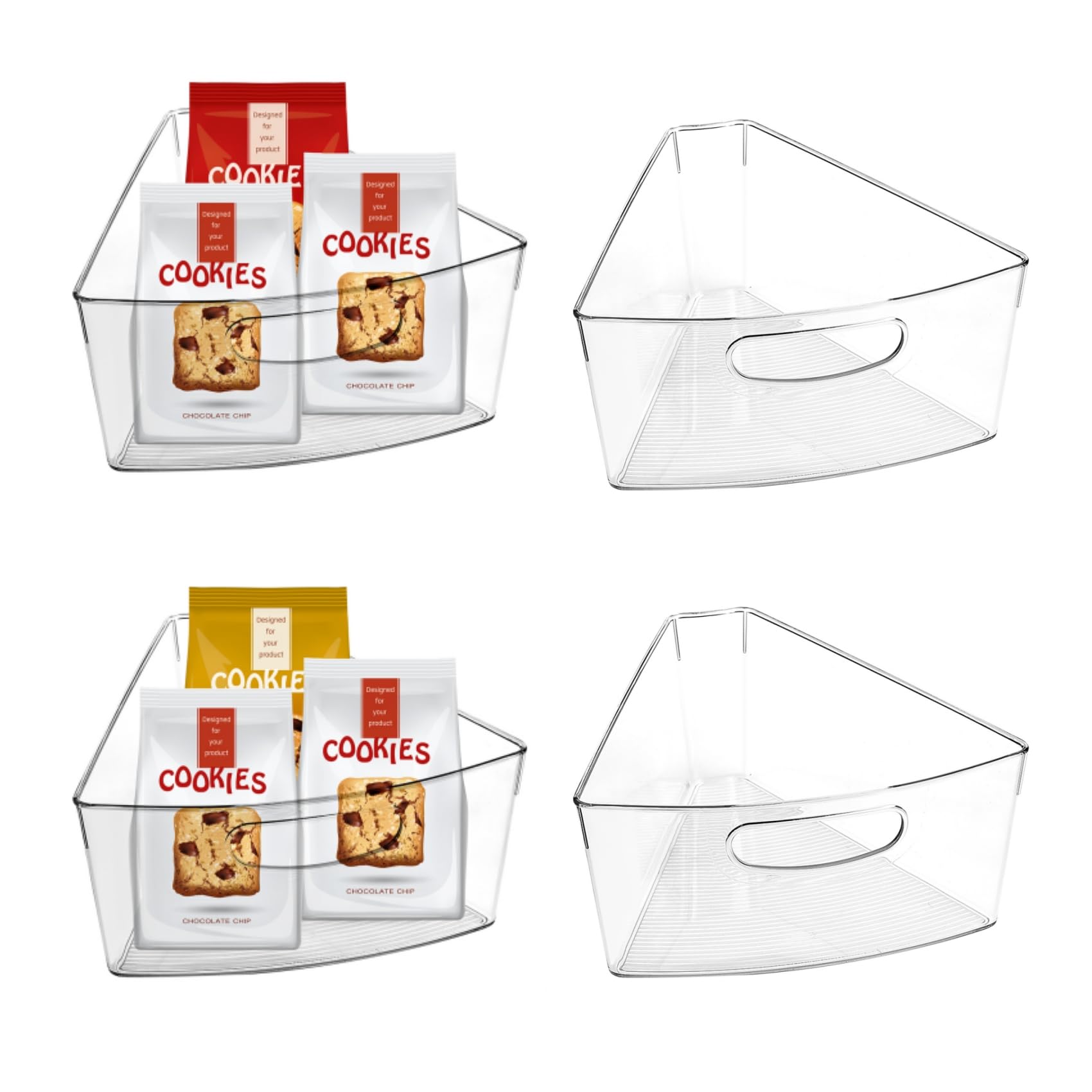 Photo 1 of URALFA Lazy Susan Organizer Bins, Corner Cabinet Organizer, Plastic Corner Kitchen Cabinet Storage Bins Clear Transparent Lazy Susan Bins with Handle, 1/8 Wedge-4" Deep Container, BPA Free, 4 Pack