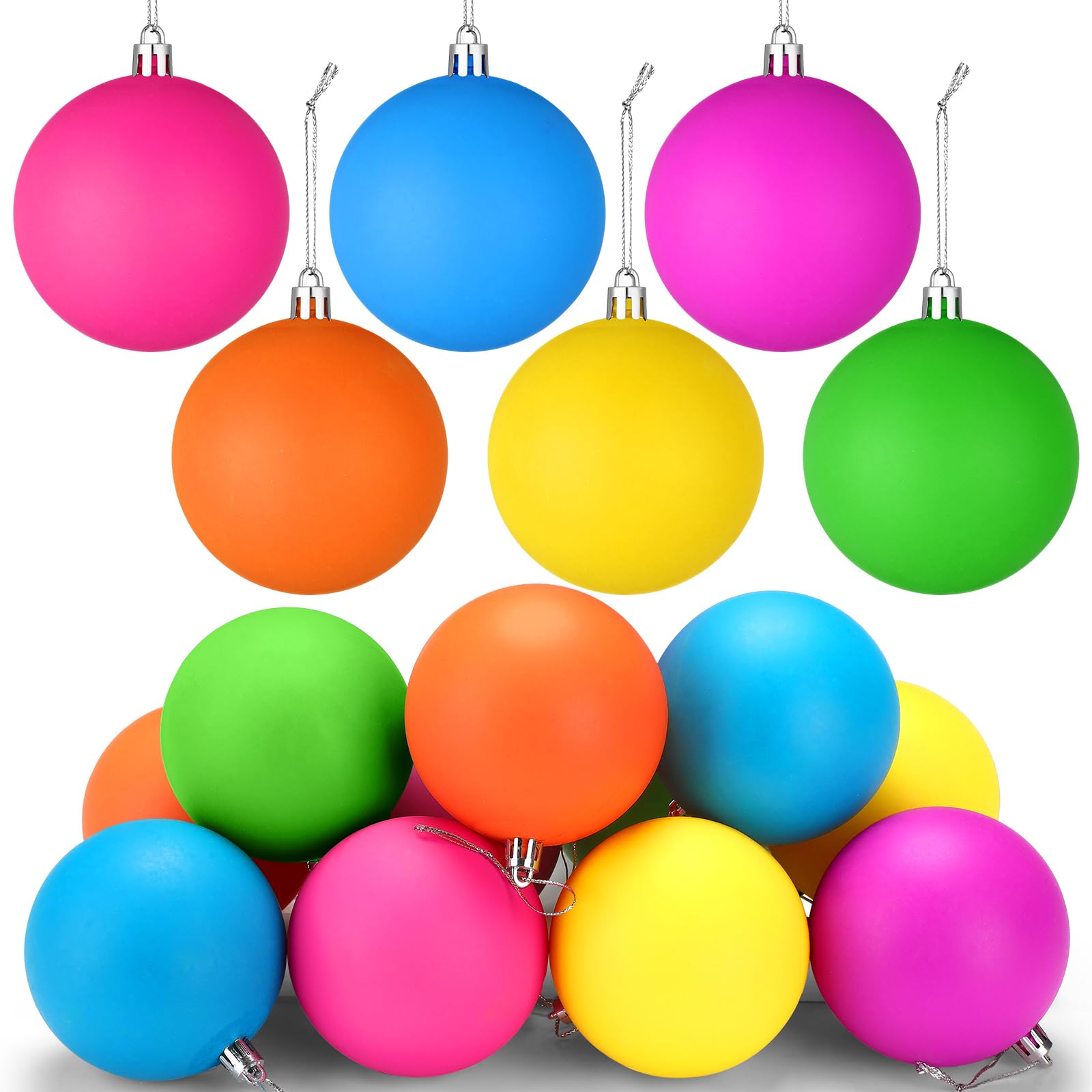 Photo 1 of **Only 10** Simgoing 12 Pcs 3.15 Inches Large Neon Christmas Balls Ornaments Colored Shatterproof Baubles Bright Christmas Tree Decoration Fluorescence Plastic Hanging Balls Ornaments for Xmas Holiday Party Home
