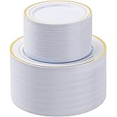 BESTSTAR 200PCS Gold Plastic Plates Set, 100 10.25 inch Dinner Plate and 100 7.5 inch Dessert Plates, Premium Disposable Plates for Party, Wedding