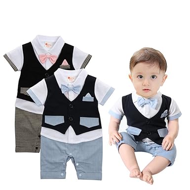 G-Kids Baby Jungen Strampler Smoking Gentleman Anzug Einteiler Kurzarm Outfits Sommer Kleidung Jumpsuit Spielanzug Taufkleidu