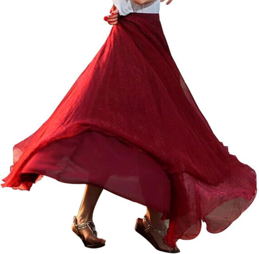 Women Skirts,Ba Zha Women Elastic Waist Chiffon Long Maxi Beach Dress Fashion Shorts Girls Dress Women's Beachwear Evening Dress Pencil Skirt Women Dress Maxi Skirts (Free Size, Watermelon)