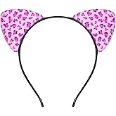 Party Chili Leopard Cat Ears Headband for Women – Furry Cosplay Hairband for Halloween, Costume Parties, Leopard Ear Hair Accessory for Adults - Pink
