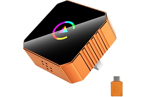 Gfwrlc Wireless CarPlay Adapter with aluminum housing and bright orange accent color