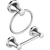 RUMOSE Toilet Paper Holder and Hand Towel Ring Polished Chrome Wall Mount Bathroom Hardware Accessories 2 PCS Set Flexible Pivoting Toilet Tissue Roll Holder and Towel Hanger, Stainless Steel