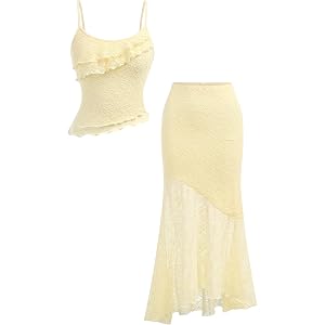 Cakaner Girls Skirt Set 2 Piece Lace Cami Top and Mermaid Skirt Matching Clothes Size 9-16