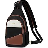 LOVEVOOK Sling Bag for Women, Sling Backpack Crossbody Bag Convertible, Small Diaper Bag Hiking Daypacks Water-resistant, Travel Shoulder Bag Chest Bag, Black Brown Beige