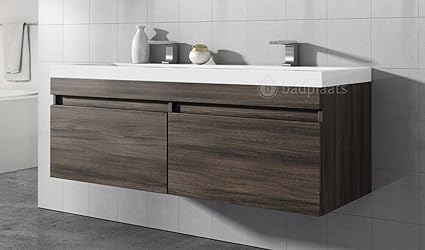 Badezimmer Badmöbel Avellino 120 cm Eiche dunkel - Unterschrank Schrank Waschbecken Waschtisch