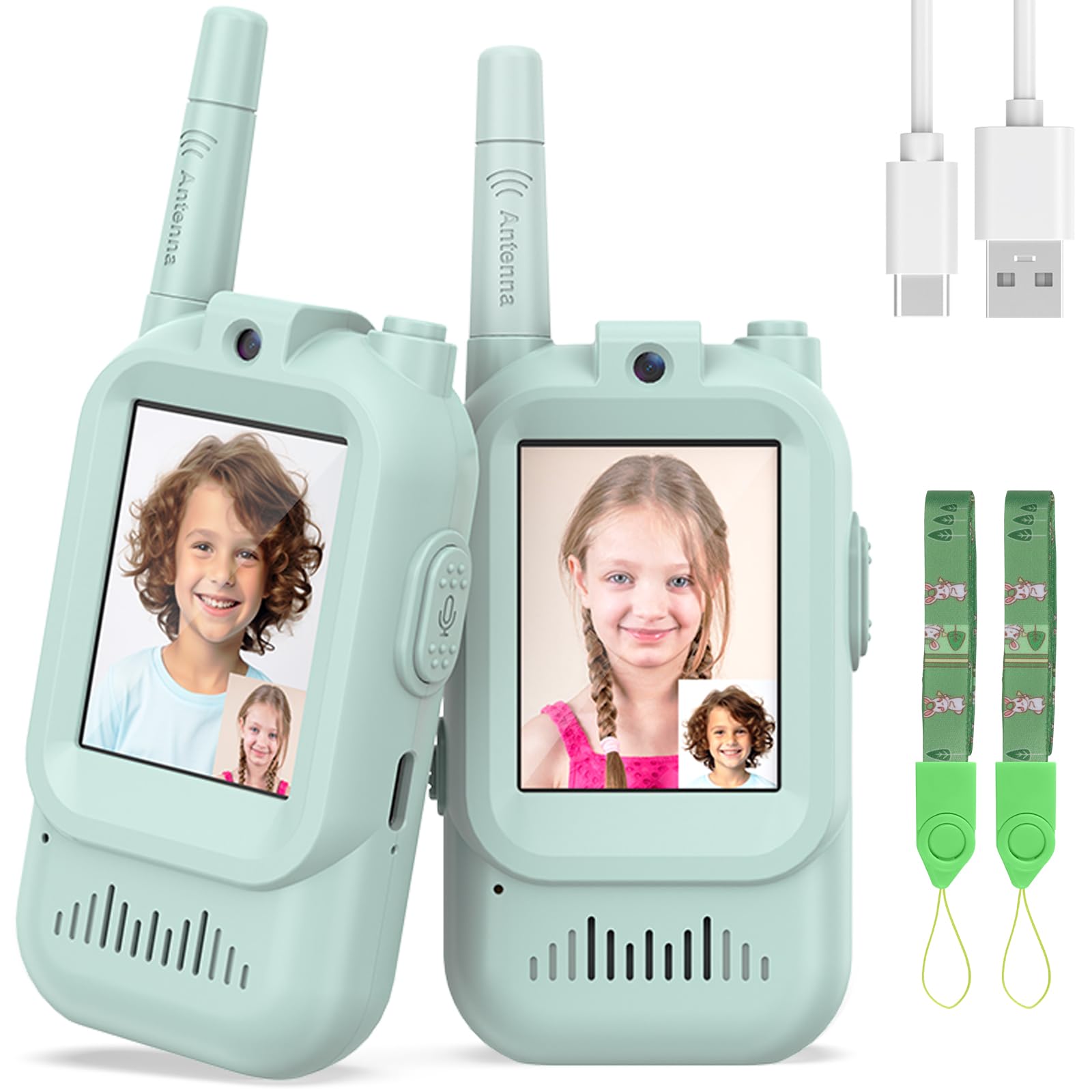 Video Walkie Talkies for Kids,2-Pack Long Range, 2 Way Radio Video Walkie Talkies Gifts Toys for 3 4 5 6 7 8 Year Old Boys Girls, Outdoor Toys Camping, Garden Games, Birthday, (Green+Green)