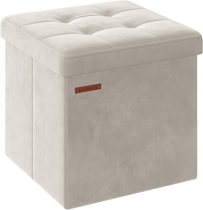SONGMICS Storage Ottoman Foldable 38x38 cm Cream White LSF227W51