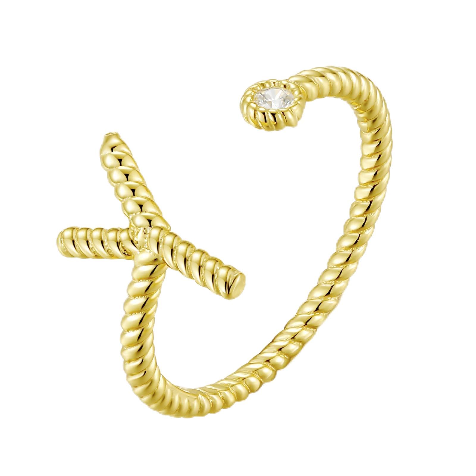 Qings 925 Sterling Silver Letter Ring, 18K Gold Plated Adjustable Ring with Cubic Zirconis Statement A-Z, Initial Alphabet Open Ring Jewellery Gift for Women Girls Ladies Birthday Wedding Engagement