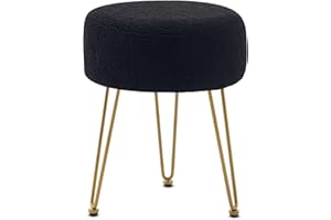 WROCFURSTAR Vanity Stool, Teddy Velvet Ottoman Foot Stool, Dressing Table Seat with Metal Leg Vanity Chair for Bedroom, Livin