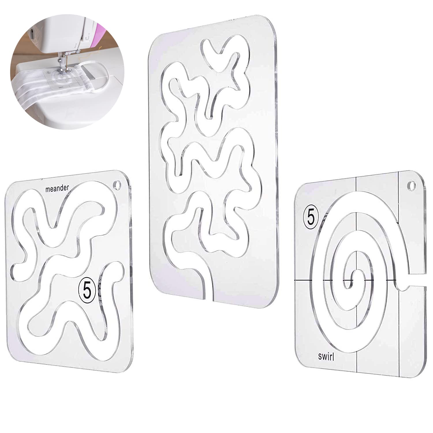 DRERIO 3pcs Quilting Template Acrylic Quilting Ruler Template Free Motion Quilting Stencil Plastic Templates Transparent Sewing Ruler Set for DIY Patchwork Sewing Machines